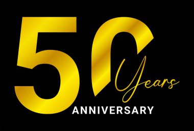 Siyah arkaplan üzerine altın metin ile zarif 50 yıllık kutlama tasarımı, kilometre taşı markalaşması için kullanılır