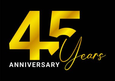Altın 45 'inci yıl dönümü kutlama metni modern kalın tasarımla siyah arkaplan üzerine
