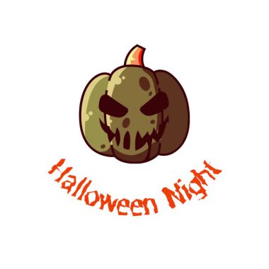 Çizgi filmdeki Cadılar Bayramı balkabağı ikonu kutlu olsun. Korkunç dekorasyon karakteri. Korku simgesi maskotu ve ürkütücü çıkartmalar dekoratif element konsepti. Alfa kanalı. Kusursuz döngü.