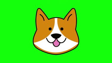 Köpek ikonu animasyonu. Köpek çizgi filmi animasyonu. Şeffaf arkaplanda köpek yüzü simgesi izole edildi. 4k animasyon