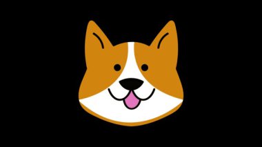 Köpek ikonu animasyonu. Köpek çizgi filmi animasyonu. Şeffaf arkaplanda köpek yüzü simgesi izole edildi. 4k animasyon