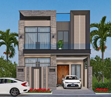 Modern bir villası olan modern bir bina.