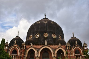 Gujarat, Vadodara 'daki 75 yaşındaki Maharaja Sayajirao Üniversitesi' nin tarihi kubbeli yapısında, yemyeşil bulutlu bir gökyüzü altında karmaşık bir mimari yer alıyor..