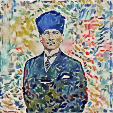 Calpac giyen Mustafa Kemal Atatürk 'ün renkli portresi