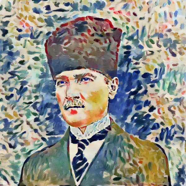 Farbenfrohe Porträtdarstellung Von Mustafa Kemal Atatürk Calpac — Stockfoto