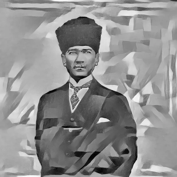 Gresyscale Portrét Ilustrace Mustafa Kemal Ataturk Sobě Calpac — Stock fotografie