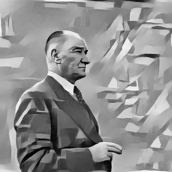 Retrato Gresyscale Ilustración Mustafa Kemal Ataturk Usando Calpac — Foto de Stock
