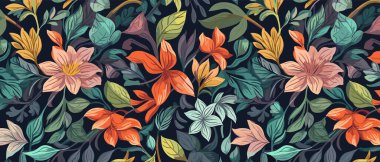 Çiçek desenli vektör, tropikal çiçekli bahar yaz arkaplanı. Egzotik duvar kağıdı. Vektör illüstrasyonu