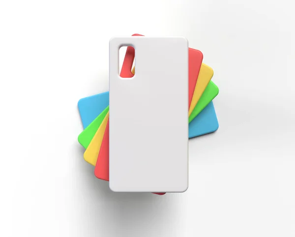 カラフルなスマートフォンケースがモックアップ 3Dイラスト — ストック写真
