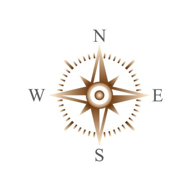 Beyaz arka planda altın pusula. Vektör illüstrasyonu