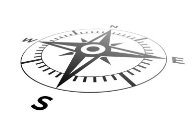 Rüzgar yükseldi. Pusulanın perspektif görünümü. Vektör illüstrasyonu