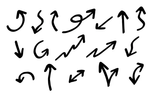 手描きのベクター矢印のセットは白い背景に落書きします ベクトルイラスト — ストックベクタ