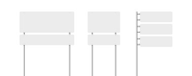 Krom metal bir direkte çeşitli yol işaretleri. Trafik ya da otoyol tabelası uydurma. Vektör illüstrasyonu