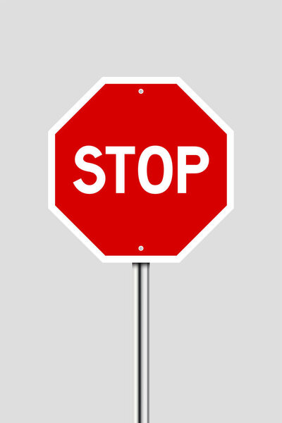 Road sign isolated. stop sign with metal pole. Vector illustration