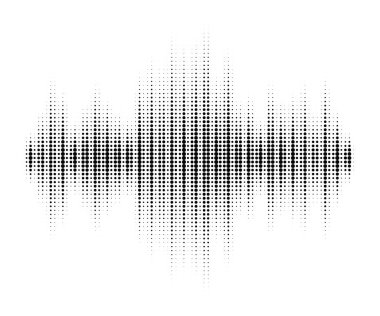 Yarım tonlu ses dalgası. Ses dalgası tayfı. Beyaz arkaplanda soyut noktalı süs