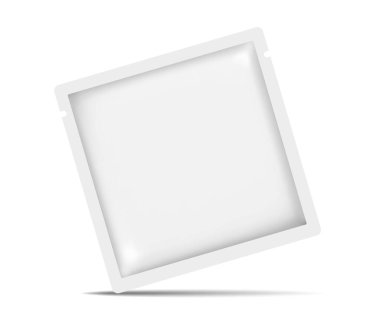 Sachet 'in ön görüntüden sunumu. Vektör illüstrasyonu