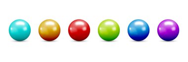Renkli gerçekçi 3D top koleksiyonu. Parlak 3D küreler izole edildi. Vektör illüstrasyonu