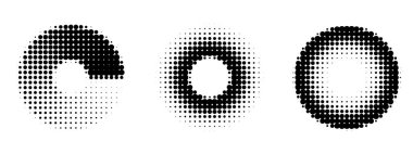 Logo tasarım elemanı. Yarım tonluk dairesel noktalı çerçeveler ayarlandı. Vektör illüstrasyonu