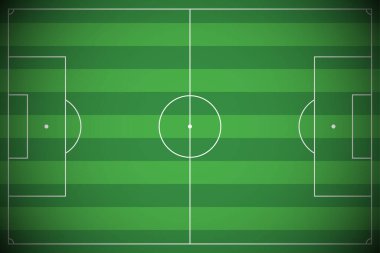 Yatay çim desenli futbol sahasının üst görüntüsü. Vektör illüstrasyonu