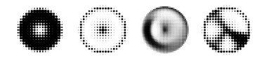 Yarım tonlu geometrik noktalar gradyan ve pop sanat dokusu. Yarım ton daire çiz. Noktalı daireler. Vektör illüstrasyonu