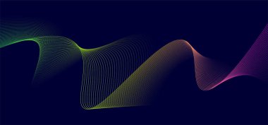 Koyu mavi arkaplanda soyut dalga çizgileri. Dinamik dalga deseni. Gelecekçi teknoloji konsepti. Vektör illüstrasyonu