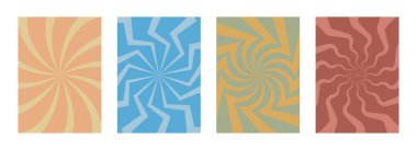 Çarpık, modaya uygun hippi geçmişleri. Döndürme, döndürme desenleri. Moda modası geçmiş arka planlar. Vektör illüstrasyonu