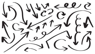 Çeşitli boyutlarda ve yönlerde bir ok koleksiyonu. Oklar siyah beyaz çizilmiş ve görüntünün her yerine saçılmış gibi görünüyor. Sahne kaotik ve düzensiz.