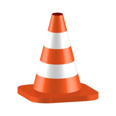 Plastik turuncu beyaz trafik konisi. Vektör illüstrasyonu