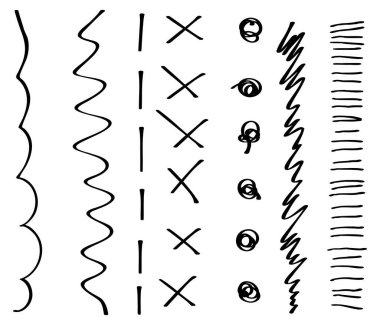 Karalama karalama altı çizgisi vurgu çizgisi şekil kümesi. Vektör illüstrasyonu