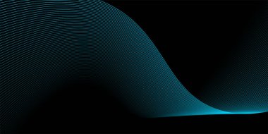 Mavi çizgilerin gradyanı. Siyah arka planda soyut dalga deseni. Vektör illüstrasyonu