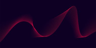 Karanlık arka planda parlak kırmızı çizgileri olan soyut dalga tasarımı. Vektör illüstrasyonu