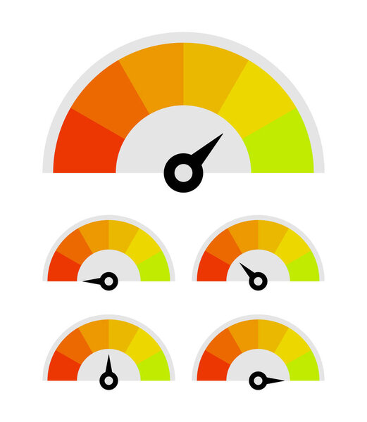 Speedometer or rating meter signs, gauge meters. Vector illustration