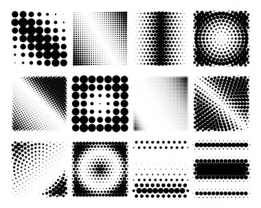 tasarım elemanları. Yarım tonluk noktalı çerçeveler ayarlandı. Vektör illüstrasyonu