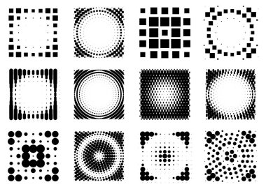 tasarım elemanları. Yarım tonluk noktalı çerçeveler ayarlandı. Vektör illüstrasyonu