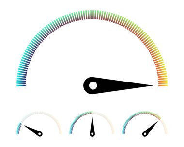 Ölçü göstergesi simgeleri. Hız göstergesi, taşimetre, yüzde, ölçü göstergeleri. Vektör illüstrasyonu