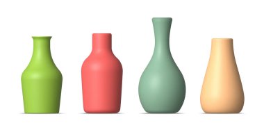 Çeşitli şekillerde seramik vazo koleksiyonu. Vektör illüstrasyonu