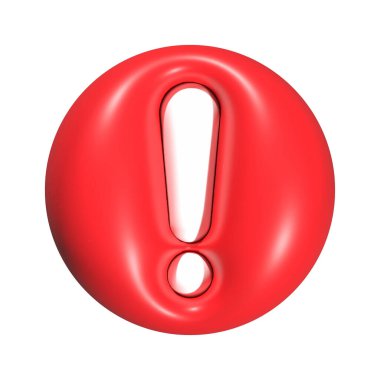 Kırmızı dairenin içinde 3D ünlem işareti var. Vektör illüstrasyonu