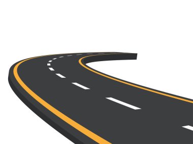 Asfalt yol mesafeye gidiyor. Vektör illüstrasyonu