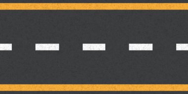 Kesik çizgili asfalt yol ve katı sarı sınır işaretleri. Vektör illüstrasyonu