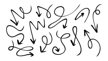 Çeşitli el çizimleri yön ve hareketleri yaratıcı bir şekilde gösteriyor.