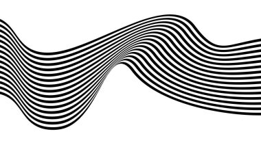 Eğri siyah ve beyaz çizgiler tasarımda dinamik bir görsel ritim yaratıyor. Vektör illüstrasyonu
