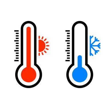 İki termometre sıcak ve serin sıcaklık ölçümleri gösteriyor