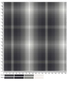 Gri tonda ekose desenli kumaş kumaş kumaşı, hükümdarlar ve warp / weft renk paleti eşliğinde..