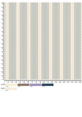 Kumaş örneği, cetvel ve renk örnekleri tasarım ve materyal tanımlaması için çizgili bir desen gösterir.
