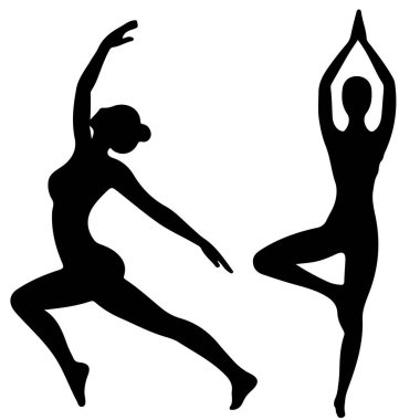 Zarif Yoga Spor ve Sağlık İçin Siluet Poz Veriyor Sağlık ve Vücut Bilinci İçin Tasarım Vektörü İllüstrasyonu