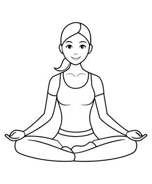 Lotus 'taki kadının renk ya da tasarım taslağı refah biçimi için barışçıl yoga temalı vektör çizimi oluşturur