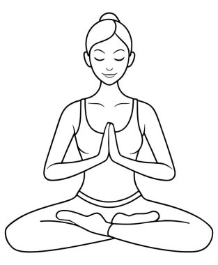 Nilüfer çiçekli barışçıl meditasyon kadını durgun yaşam tarzı için temiz çizgi çizimi sanat vektörü çizimi tasarımı