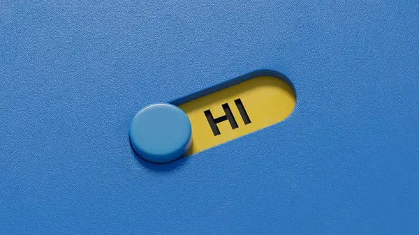 H sözcüğü konsepti. Minimalist Soyut Tasarım. Slayt anahtarını kapat, Business Concept. Mavi arkaplanda 3B görüntüleme.