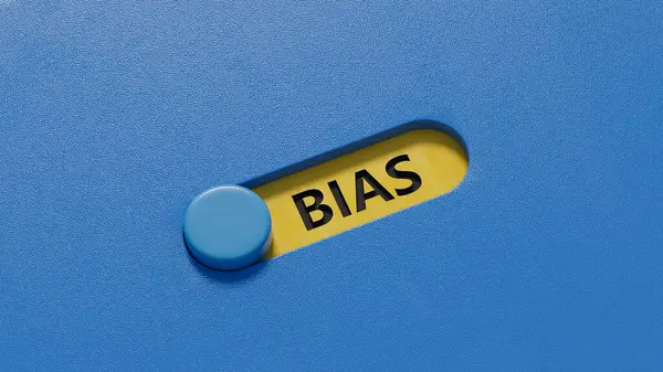 BIAS sözcüğü kaydırma anahtarından yapılmış. Kaydırma düğmesine yakın çekim, mavi arkaplanda 3D İş Konsepti.