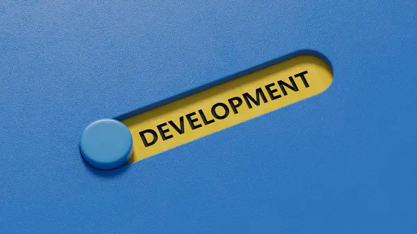 Kaydırma anahtarının 3D çizimi. Slayt anahtarını kapat, mavi arkaplanda 3D görüntüleme.